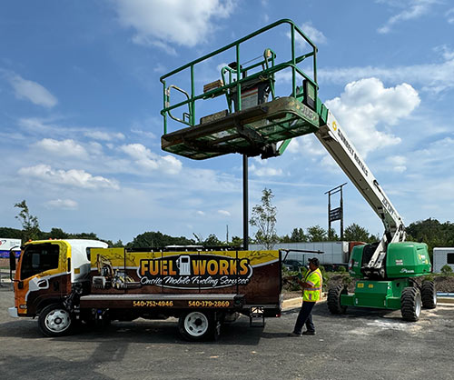 Photo of Fuel Works truck delivering off-road diesel fuel to equipment onsite.